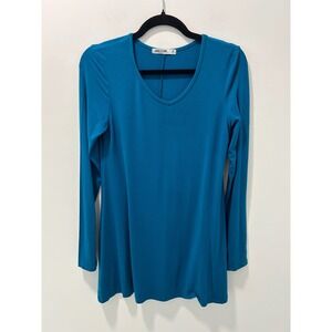 Lock & Love Premium Teal Blue V-Neck Long Sleeve Tunic Top Medium Made in USA
